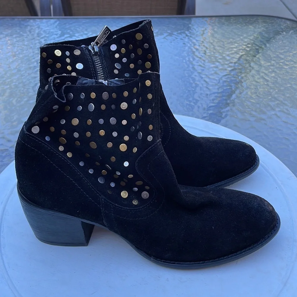 NWOT Anthropologie SEY Black Suede Boots With Metal Studs, Sz 8, Retail $250